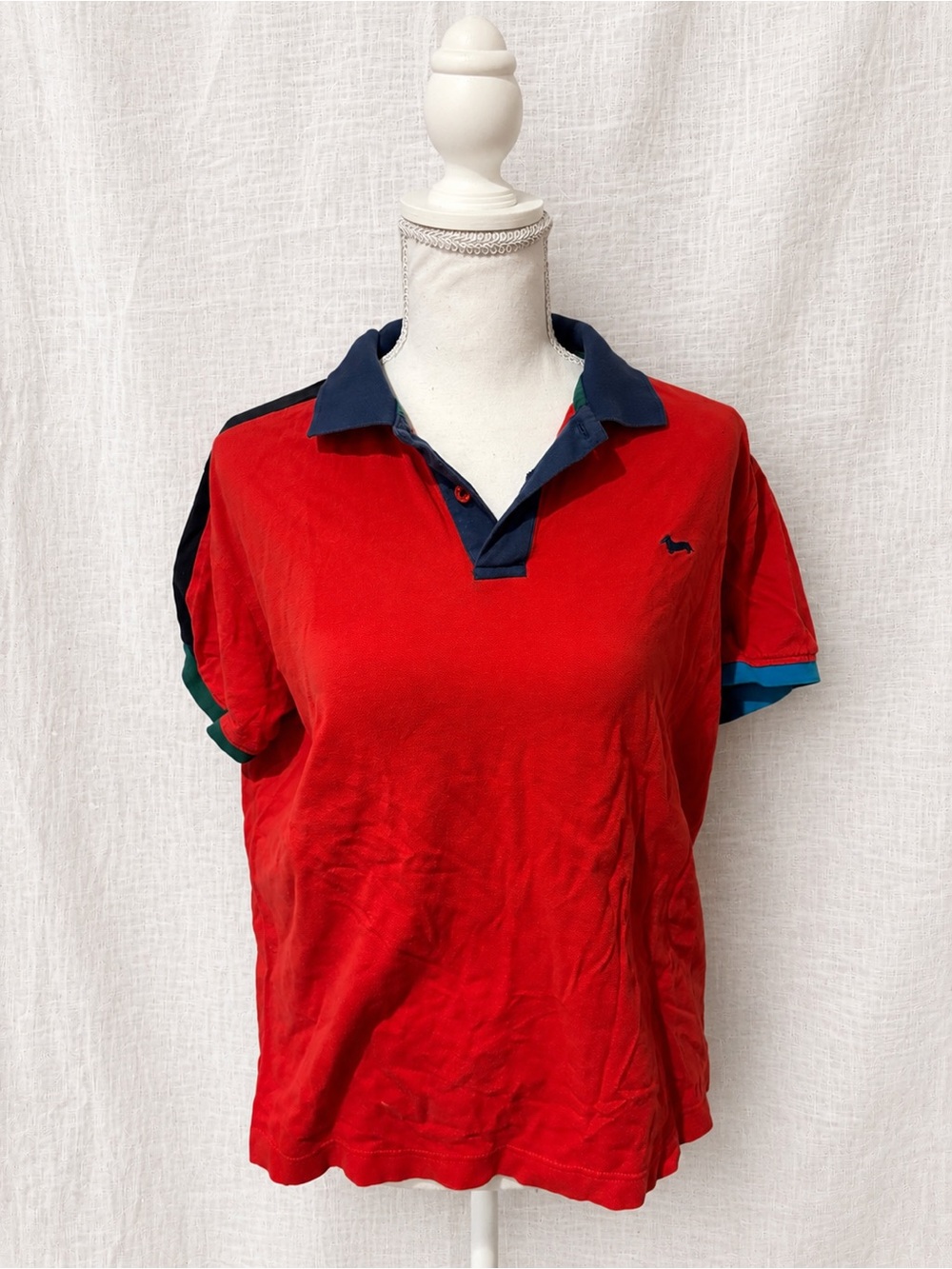 Harmont & Blaine Red Polo with Navy Collar and Blue Sleeve Trim